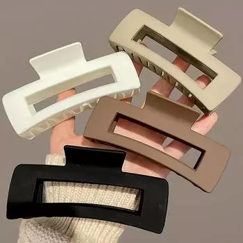 4Pcs Women s Matte Plastic Geometric Claw Solid Color Large Rectangular Hair Claw Clips Hairpins Simple Style For Everyday