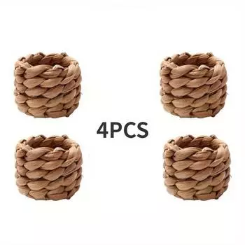 4Pcs Woven Handmade Napkin Ring Woven Napkin Ring Holder Table Decor Wooden Rattan Napkin Rings Buckle 4Pcs