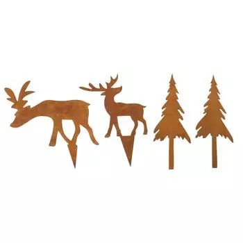 4PCS Xmas Metal Yard Stakes Weather Resistant Tree Deer Shape Decorative for Garden Patio Outdoor
