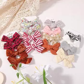 4Set Random Girls Cute Plaid Print Hairpins for Kids Children Sweet Headband Hair Clip Barrettes Fashion Bow Hair Accessories