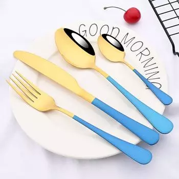 4 шт./16 шт., синий набор столовых приборов из нержавеющей стали, набор столовых приборов с зеркальной полировкой, набор посуды, обеденная вилка, ложка, набор ножей 1set серебряный/синий