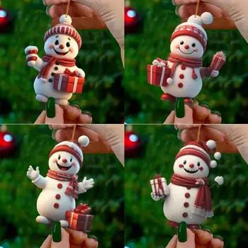 4шт\ 3шт\ 2шт Рождественский Новый Акриловый Плоский (2D) Милый рождественский снеговик, костюм Санта-Клауса, украшение для зеркала заднего вида автомобиля, сумка, подвеска