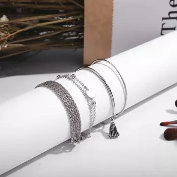 4шт браслеты темперамент многослойные кисточки аксессуары цепочка геометрическая 18-20cm