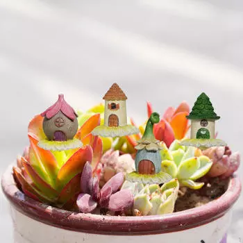 4шт дом садовые статуи смолы кукольный домик украшения миниатюрные фигурки для патио-лужайки