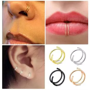 4шт двойные кольца в носу спиральные одинарные кольца в носу 8 мм, четыре цвета