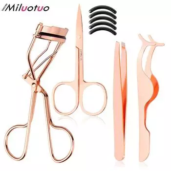 4шт инструмент для наращивания ресниц, аппликатор для накладных ресниц, бигуди для ресниц, ножницы для бровей (Роза Золотая)
