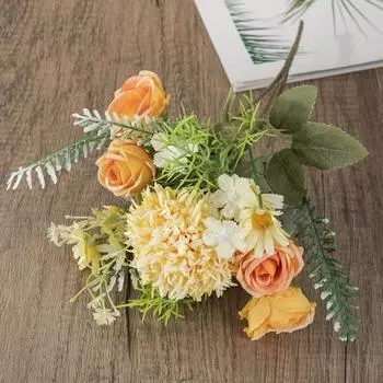 4шт искусственный цветок роза гортензия искусственный букет роз со стеблями для свадебного букета ручной работы искусственное растение украшение стола центральный элемент декор вечеринка дом жёлтый