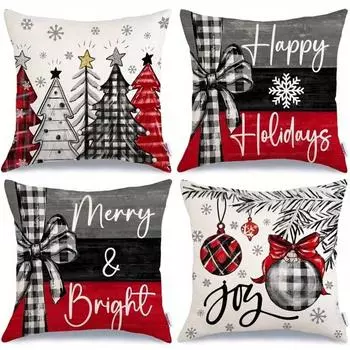 4шт/комплект Рождественская наволочка 45*45см(не включать наволочку),Рождественская елка Веселые и яркие праздники Радость Украшение домашнего дивана A-4Pcs/set