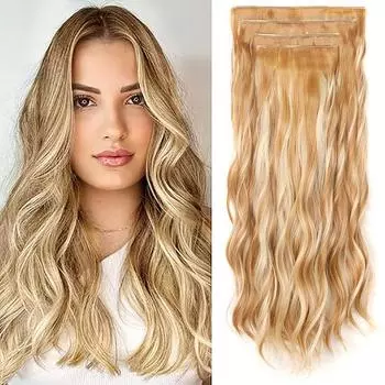 4шт/комплект синтетические длинные волнистые накладные волосы толстые для всей головы заколки для волос упругие вьющиеся шиньоны