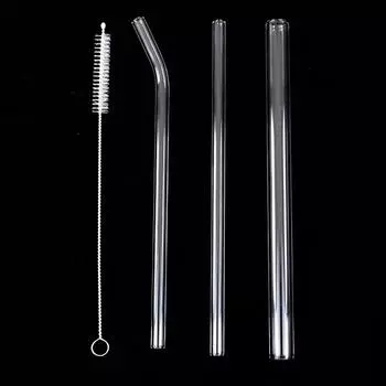 4шт/комплект стеклянная соломинка термостойкая для холодных напитков прямая изогнутая многоразовая 200*8мм