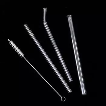 4шт/комплект стеклянная соломинка термостойкая для холодных напитков прямая изогнутая многоразовая 200*8мм