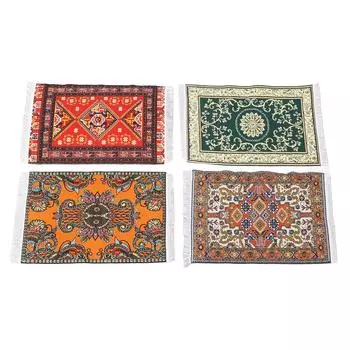 4шт ковров для кукольного домика 1: 12 масштабных миниатюрных аксессуаров прямоугольная игрушечная мебель ковровое покрытие декор Dollho