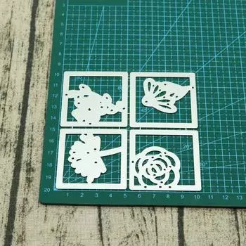 4шт. Металлические штампы для резки для скрапбукинга, фотоальбомов, тиснения, бумажных открыток, декоративных поделок серебряный
