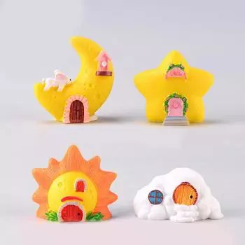 4шт мини смола луна / звезда / солнце / облачный дом микро-ландшафт сад DIY украшения Mixed