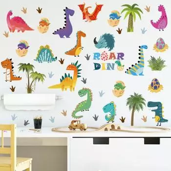 4шт. Наклейка на стену водонепроницаемая съемная самоклеящаяся Дружелюбный динозавр кокосовая пальма ПВХ стена
