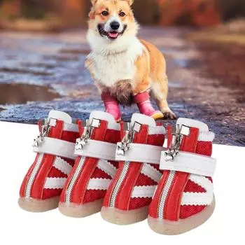 4шт обувь для домашних животных декоративная поглощающая пот искусственная перо сотовая сетка на молнии собака 1 розовый