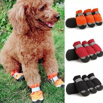 4шт. Обувь для домашних животных. Мягкая текстура. Согревает кожу. Непромокаемые сапоги для домашних собак. 4 чёрный