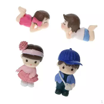 4шт очаровательны лежащие пары статуя из смолы миниатюрный пейзаж бонсай декор