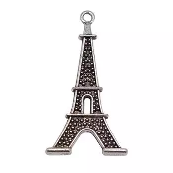 4шт. Подвески с Эйфелевой башней, античное серебро, цвет цинкового сплава, 41X20 мм.