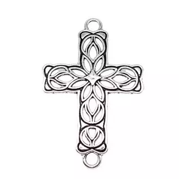 4шт. Подвески с крестообразным соединителем, подвески, античное серебро, цвет цинкового сплава, 42X27 мм.