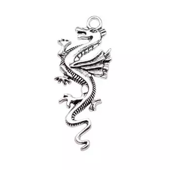 4шт подвески в виде дракона античное серебро цвет цинковый сплав 49х20мм