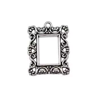 4шт ретро прямоугольная фоторамка подвески античное серебро цвет цинковый сплав 20х15мм