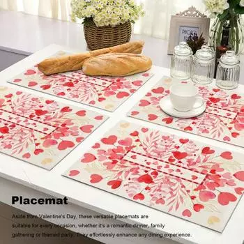 4шт романтический принт в виде сердца ко Дню святого Валентина, подставка для столовых приборов, настольные коврики, чаша, кофейная чашка B
