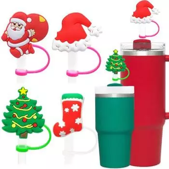 4шт рождественские соломенные чехлы с ручкой креативной формы уникальный дизайн пищевой стакан соломенные топперы 4pcs
