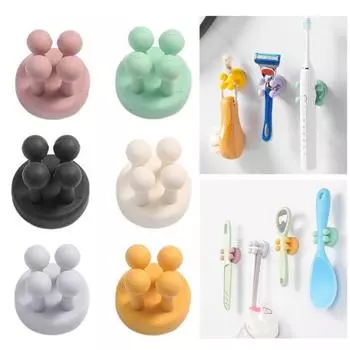 4шт силиконовый держатель для зубных щеток многофункциональные крючки простая установка самоклеящиеся одинарные крючки для зубных щеток розовый