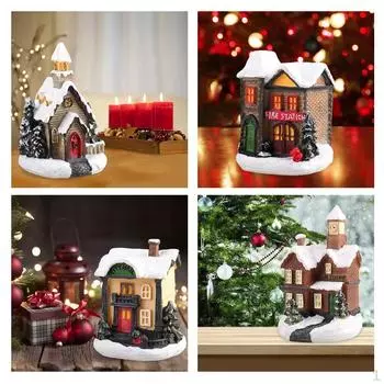 4шт смоляные рождественские сцены снежный домик набор настольное украшение