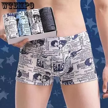 4шт Wtempo Boxer Мужское нижнее белье Короткие дышащие шорты с принтом Боксеры Сексуальные трусы XL
