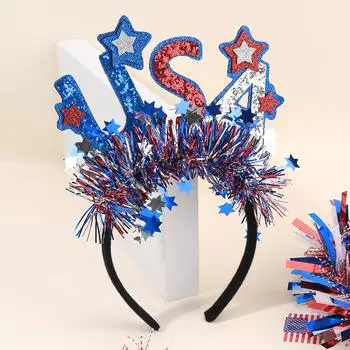 4th of July Glitter Headband With English letters “USA” Patriotic Stars Hair Hoop Kids Unisex Independence Day Hair Accessories