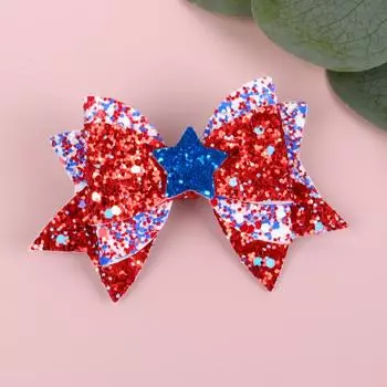 4th of July Hair Bows Hair Clip Girls Glitter Red White Blue Sequin Bows Barrettes Independence Day Party Decor Accessories