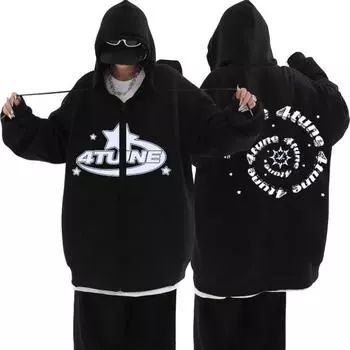 4Tune Графическая Толстовка На Молнии Унисекс Модная Повседневная Толстовка Y2k Пальто Мужчины Женщины Американский Уличный Хип-Хоп Негабаритная Куртка На Молнии S