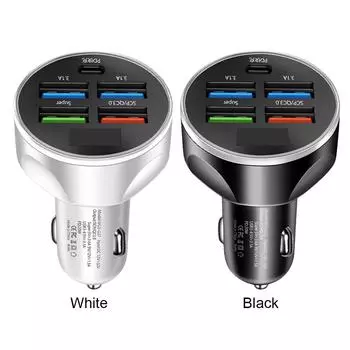 4USB PD 250W автомобильный адаптер для мобильного телефона Type C быстрая зарядка QC 3.0 светодиодный дисплей D белый