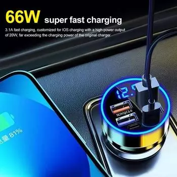 4usb QC 3.0 PD66W автомобильное зарядное устройство Type C быстрая зарядка автомобильный адаптер для мобильного телефона для iPhone чёрный