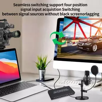 4x1 HDMI 4K@30Гц Разделитель экрана Четырехэкранный разделитель экрана с несколькими экранами Выход 4-в-1 с бесшовным интерфейсом чёрный