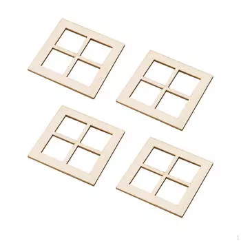 4x 4-панельные неокрашенные деревянные окна, мини-модель оконной рамы Tiny для города