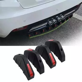 4x Car Rear Bumper Diffuser Molding Point Garnish Lip Shark Fin Black+Red PVC
