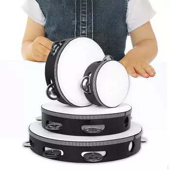 4x деревянные бубны, ручной бубен, барабан, 4 дюйма, 6 дюймов, 8 дюймов, 10 дюймов, однорядный колокольчик, хлопок в ладоши