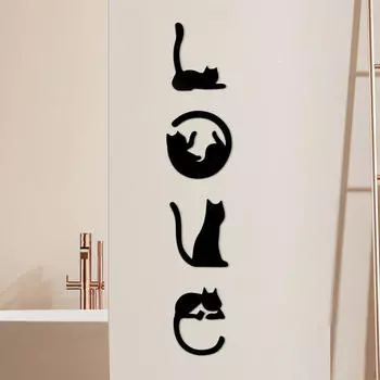 4x Кошка силуэт настенное искусство животное узор украшения милый простая установка черный любовь подвесной