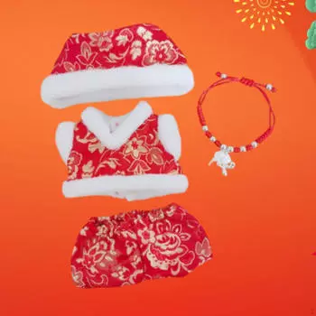 4x Кукольная одежда Традиционный китайский наряд Топ, шляпа, брюки, ожерелье Костюм для самостоятельной игрушки