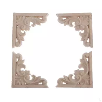 4 неокрашенных деревянных резных угловых цветочных украшения для мебели 6x6cm 2