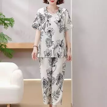 4XL-8XL Большие размеры Летние комплекты из двух предметов Женская винтажная одежда Элегантные комплекты брюк больших размеров Повседневные блузки 4XL