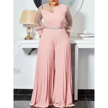 4xl осенние наряды, женский розовый модный комбинезон больших размеров, тонкий плиссированный комбинезон с длинными рукавами, элегантная одежда XL зелёный