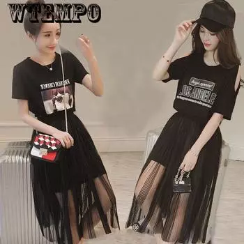 4XL Женская одежда больших размеров с буквенным принтом, хлопковая футболка с короткими рукавами, сетчатое платье в стиле пэчворк M