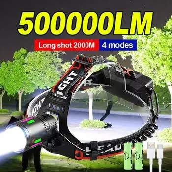500000LM светодиодный налобный фонарь высокой мощности 2000M супер яркий налобный фонарь перезаряжаемый уличный водонепроницаемый рабочий налобный фонарь для кемпинга и рыбалки