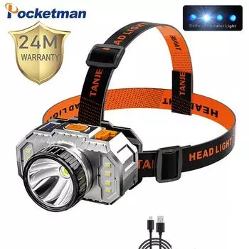 50000LM светодиодный налобный фонарь, водонепроницаемый USB-перезаряжаемый налобный фонарь с дисплеем мощности, фонарик