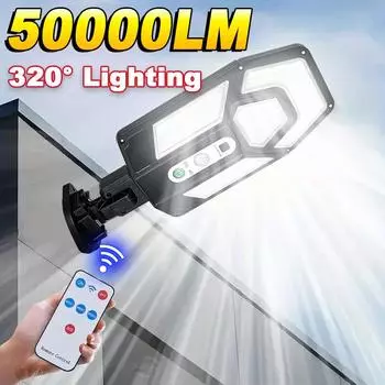 50000LM светодиодный солнечный настенный светильник с датчиком движения для наружного садового освещения, охранный уличный светильник на солнечной батарее, внешний солнечный светильник чёрный