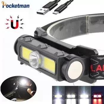 50000LM T6 Светодиодная фара COB Рабочий фонарь Налобный фонарь с магнитным фонариком Налобный фонарь Встроенный аккумулятор 18650